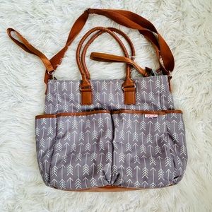 Grey diaper bag and accessories